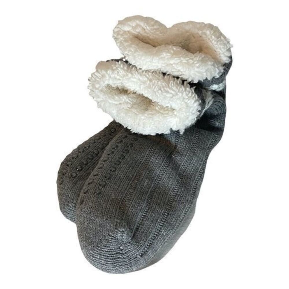 Bench Sock Slippers Womens Size 8-11 Gray Sherpa Lined Cabin Comfy